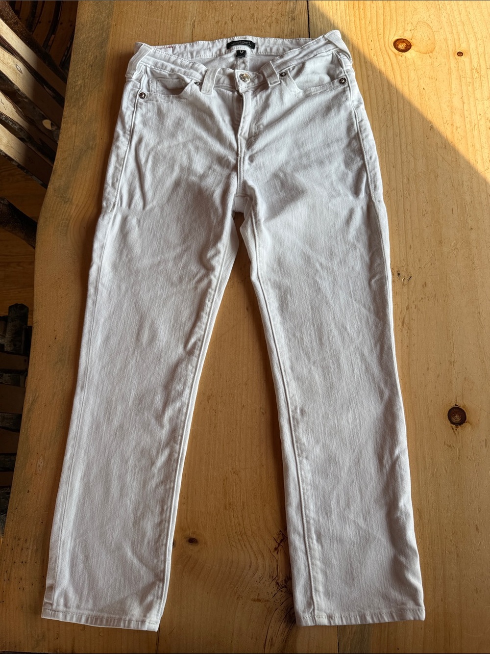 True Religion Jennie Curvy Mid Rise Super Skinny Jeans White Sz 28 Horseshoe Poc